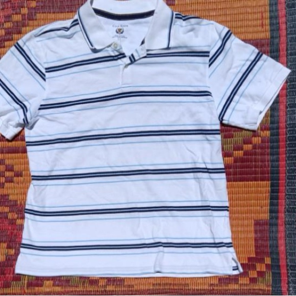 Club Room Navy and White Striped Polo Shirt